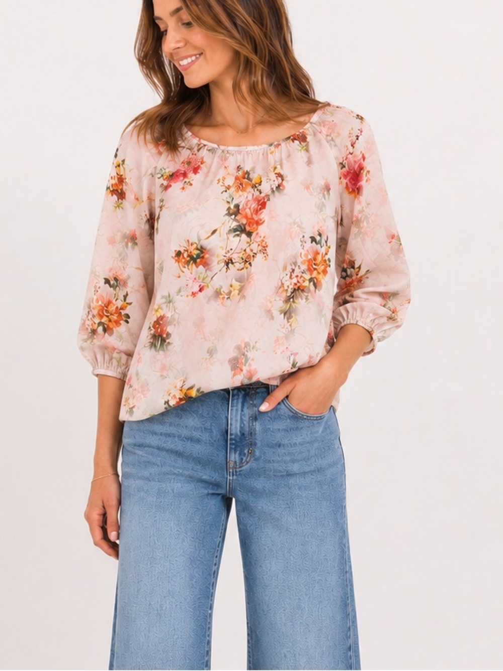 Velvet by Graham & Spencer Floral Viscose Peasant Blouse Small